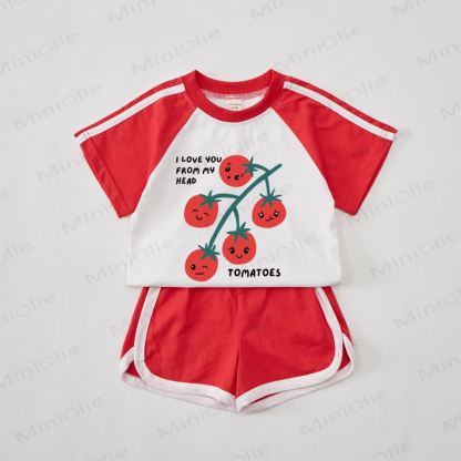 I LOVE YOU FROM MY HEAD TOMATOES Baby Red Tomato T-shirt Set - Red - 2-3T - image 1