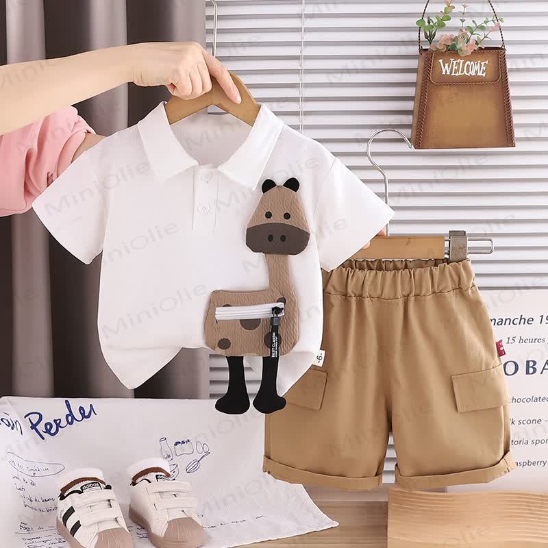 Toddler Boys Cotton Deer Collection Polo Shirt and Pocket Shorts 2-piece Set - White - 4-5T - image 1