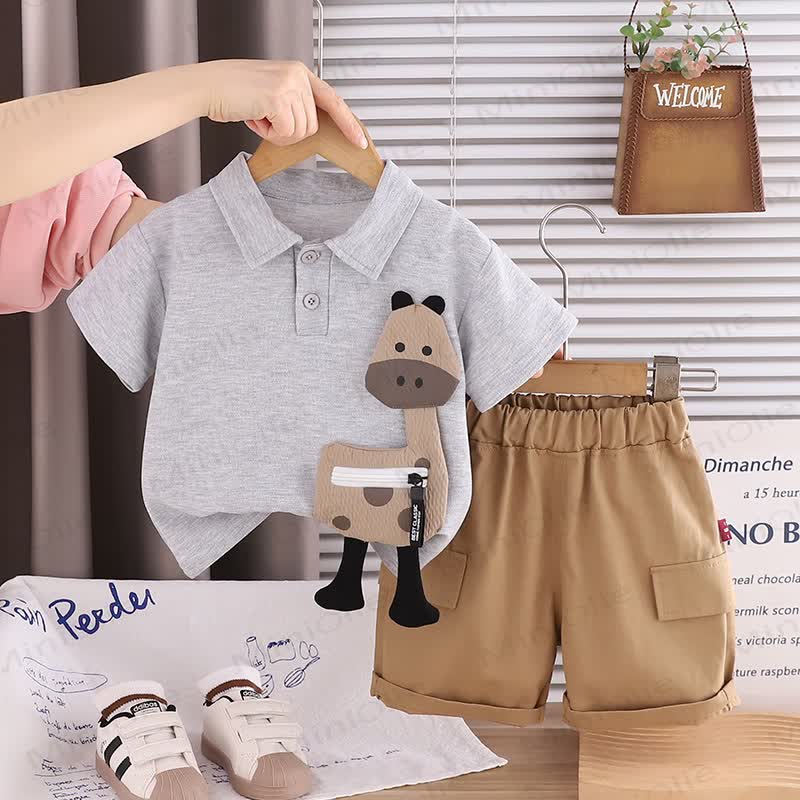 Toddler Boys Cotton Deer Collection Polo Shirt and Pocket Shorts 2-piece Set - Gray - 4-5T - image 2