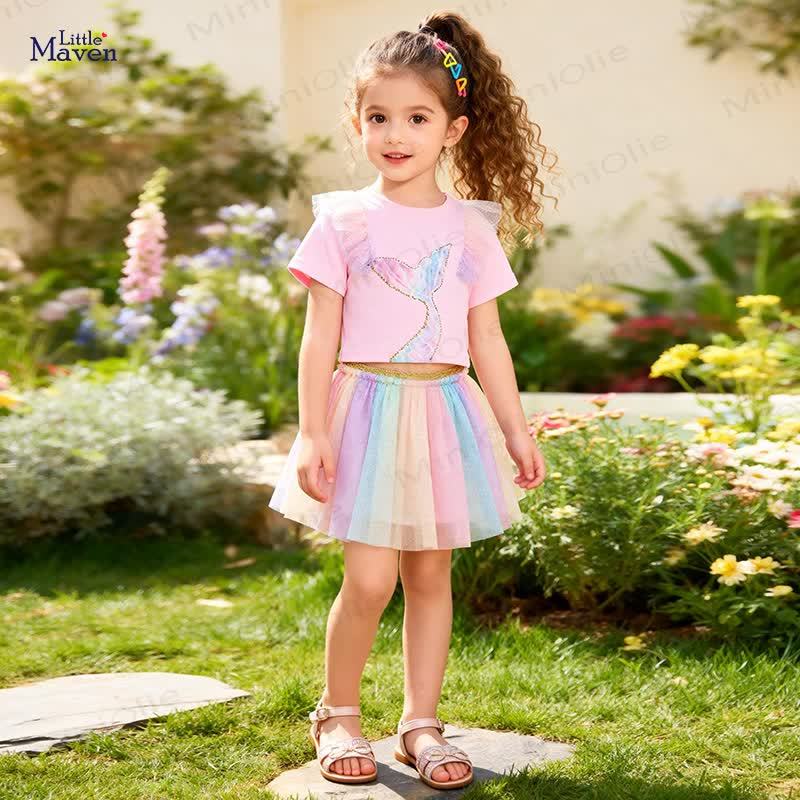 Toddler Girl Mermaid Tee and Rainbow Tulle Skirt Set - image 6