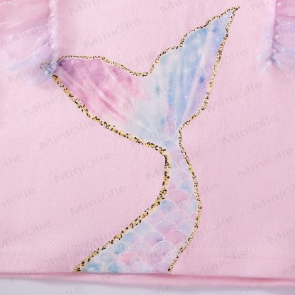 Toddler Girl Mermaid Tee and Rainbow Tulle Skirt Set - image 3