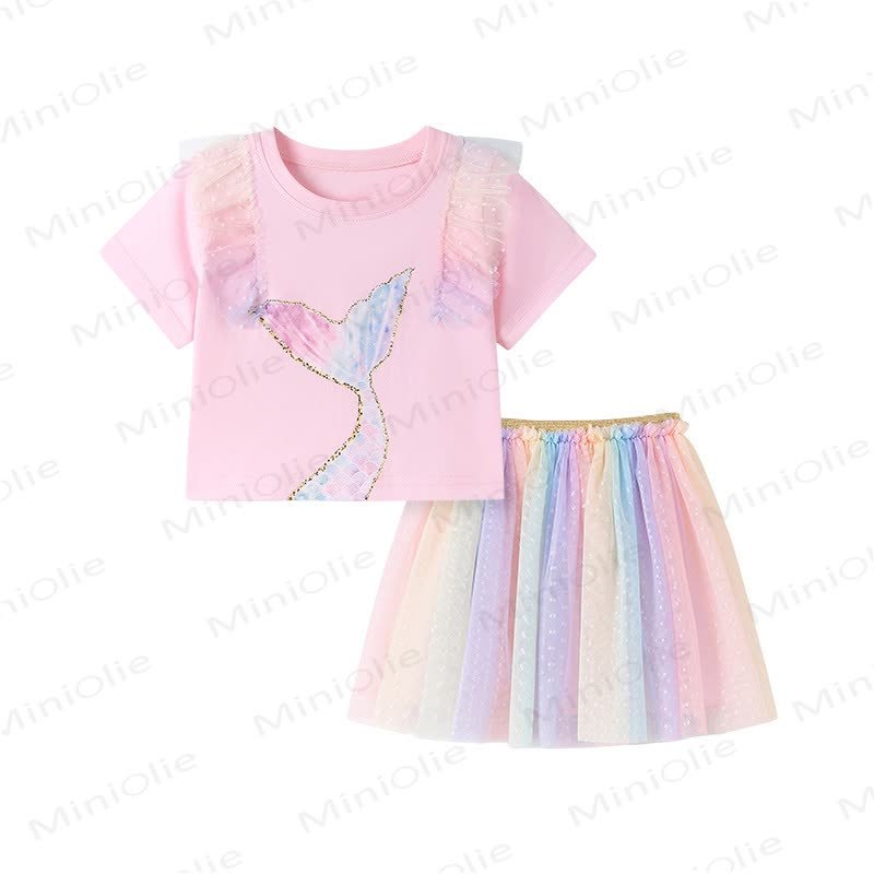 Toddler Girl Mermaid Tee and Rainbow Tulle Skirt Set - image 5