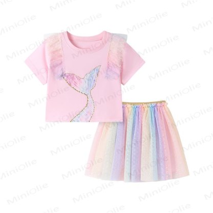 Toddler Girl Mermaid Tee and Rainbow Tulle Skirt Set - image 5