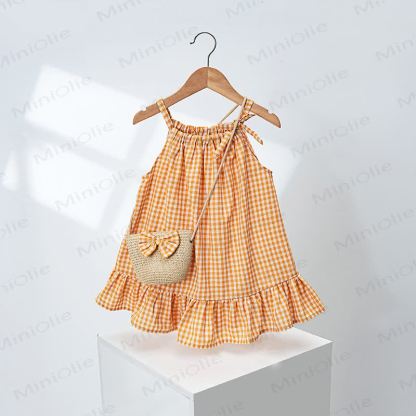 Toddler Girls Gingham Ruffle Dress with Bag - Yellow - 4-5T - image 3