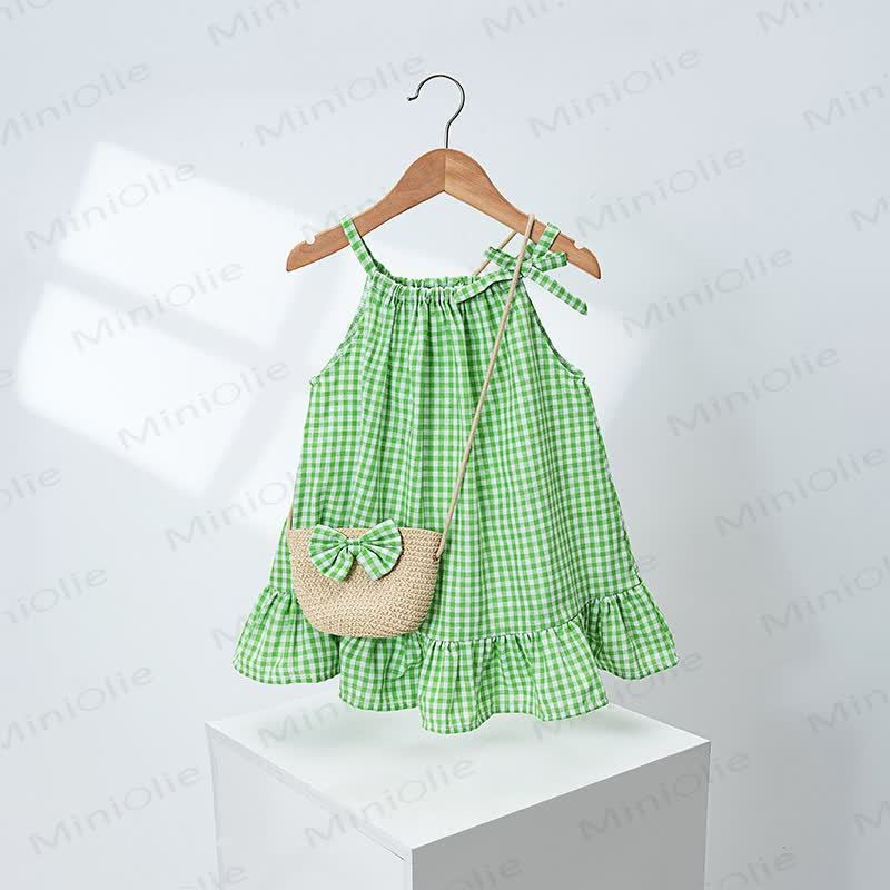 Toddler Girls Gingham Ruffle Dress with Bag - Green - 4-5T - image 5