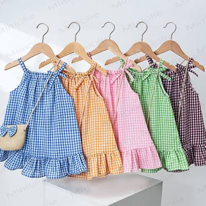 Toddler Girls Gingham Ruffle Dress with Bag - image 1