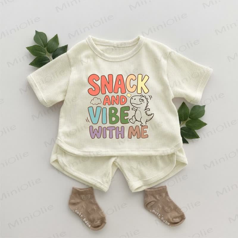 SNACK AND VIBE WITH ME Baby Dino Print Waffle 2-piece Set - Apricot - 2-3T - image 1
