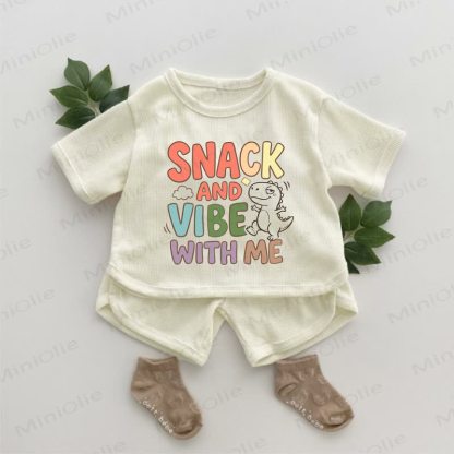 SNACK AND VIBE WITH ME Baby Dino Print Waffle 2-piece Set - Apricot - 2-3T - image 1