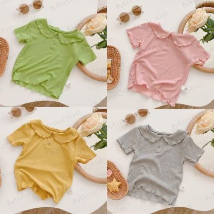 Toddler Girl Solid Color Ruffle Collar Ribbed T-Shirt - image 1