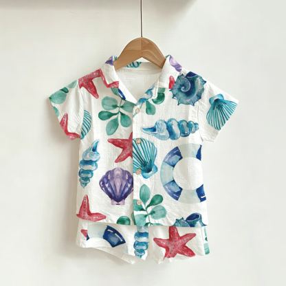 Toddler Boys White Shell&Starfish Shirt and Shorts 2-piece Set - White - 3-5T - image 1