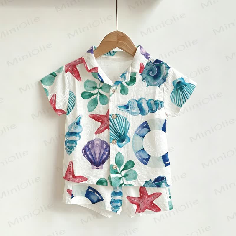 Toddler Boys White Shell&Starfish Shirt and Shorts 2-piece Set - White - 3-5T - image 1