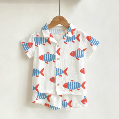 Toddler Boys White Fish Shirt and Shorts 2-piece Set - White - 3-5T - image 1