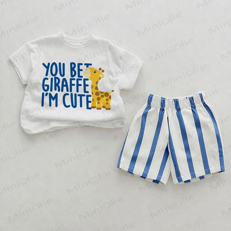 YOU BET GIRAFFE I'M CUTE Baby Blue Vertical Striped 2-piece Shorts Set - White&Blue - 2-3T - image 1
