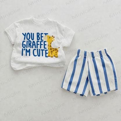 YOU BET GIRAFFE I'M CUTE Baby Blue Vertical Striped 2-piece Shorts Set - White&Blue - 2-3T - image 1