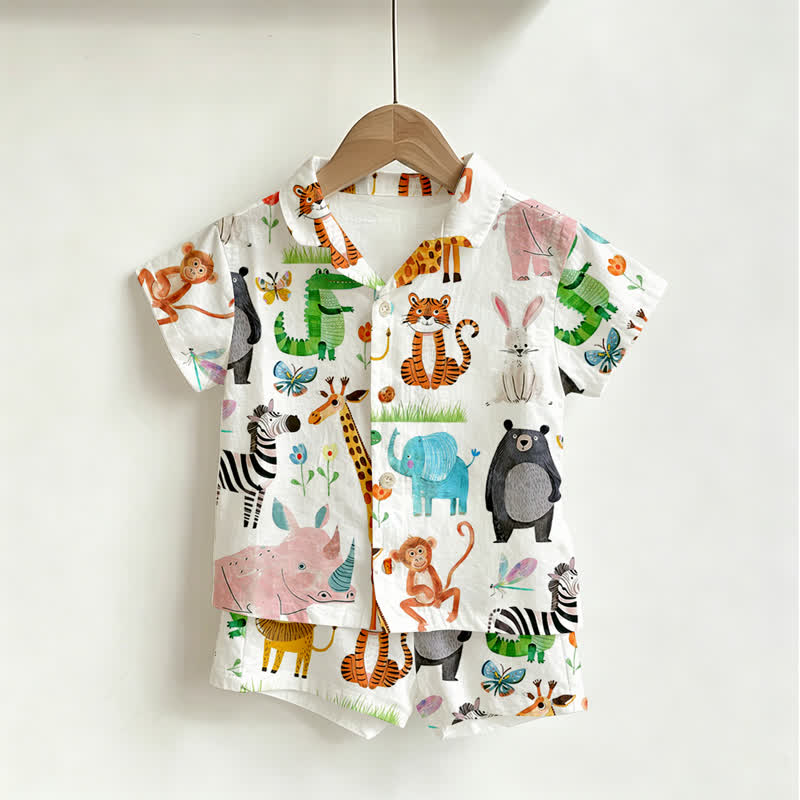 Toddler Boys Animals Print Shirt and Shorts 2-piece Set - White - 3-5T - image 1