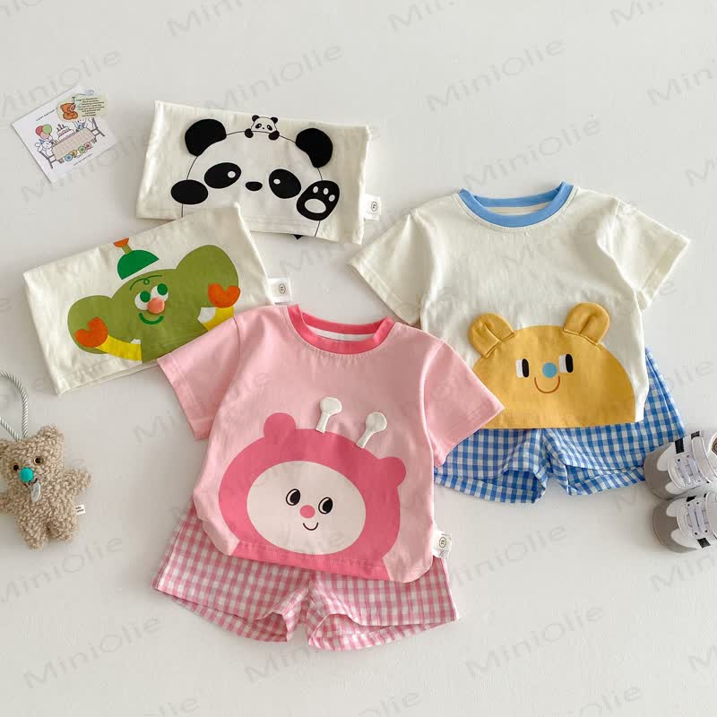 Baby Toddler Soft Cotton Animals Collection T-Shirt and Plaid Shorts 2-piece Set - image 1