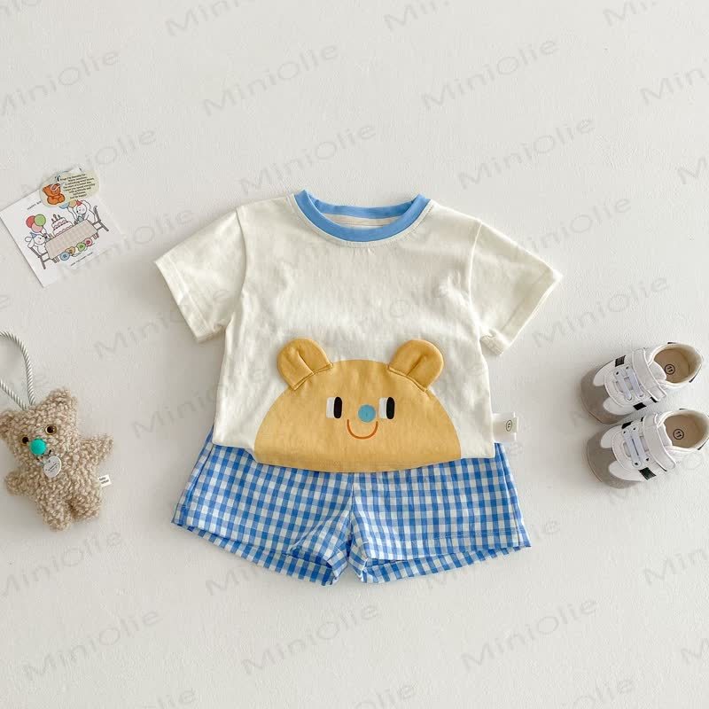 Baby Toddler Soft Cotton Animals Collection T-Shirt and Plaid Shorts 2-piece Set - Blue - 4-5T - image 2