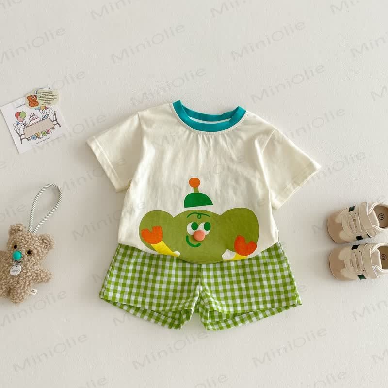 Baby Toddler Soft Cotton Animals Collection T-Shirt and Plaid Shorts 2-piece Set - Green - 4-5T - image 5