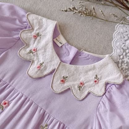 Baby Girls Floral Embroidered Bubble Sleeves Romper - image 4