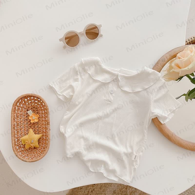 Toddler Girl Solid Color Ruffle Collar Ribbed T-Shirt - White - 6-7T - image 2