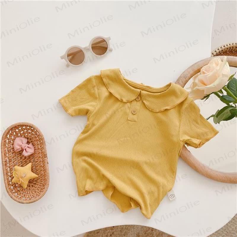 Toddler Girl Solid Color Ruffle Collar Ribbed T-Shirt - Yellow - 6-7T - image 4