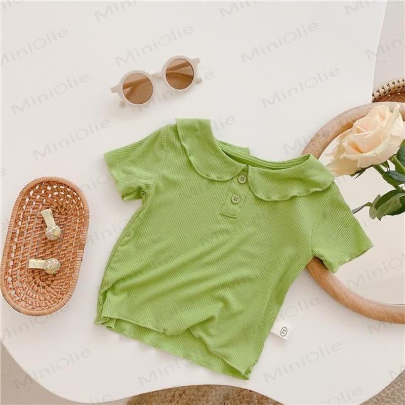 Toddler Girl Solid Color Ruffle Collar Ribbed T-Shirt - Green - 6-7T - image 6
