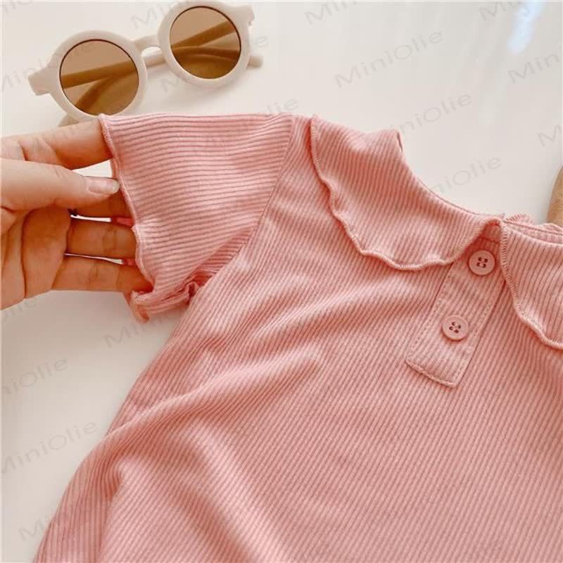 Toddler Girl Solid Color Ruffle Collar Ribbed T-Shirt - image 10