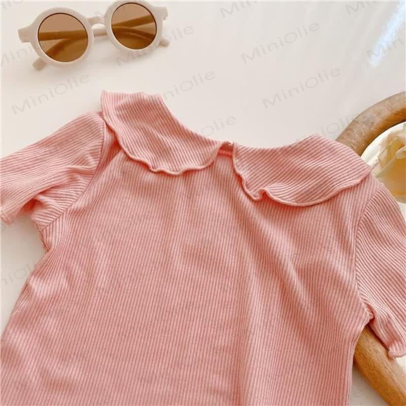 Toddler Girl Solid Color Ruffle Collar Ribbed T-Shirt - image 11