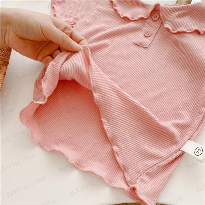 Toddler Girl Solid Color Ruffle Collar Ribbed T-Shirt - image 12
