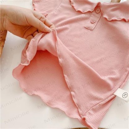 Toddler Girl Solid Color Ruffle Collar Ribbed T-Shirt - image 12