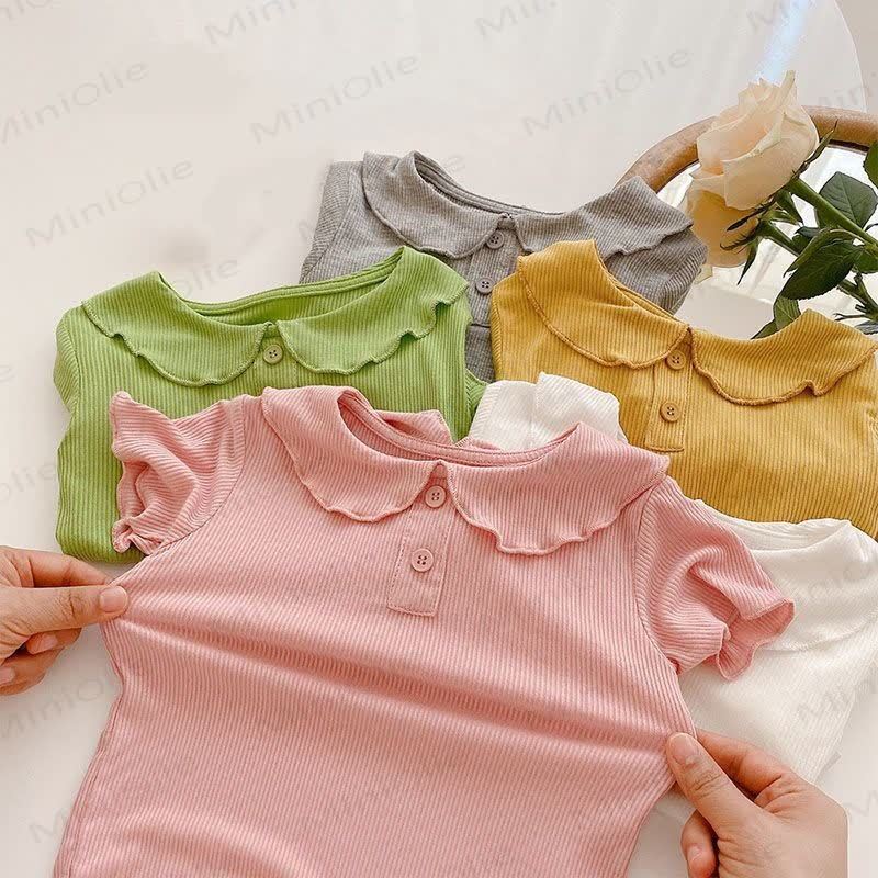 Toddler Girl Solid Color Ruffle Collar Ribbed T-Shirt - image 8