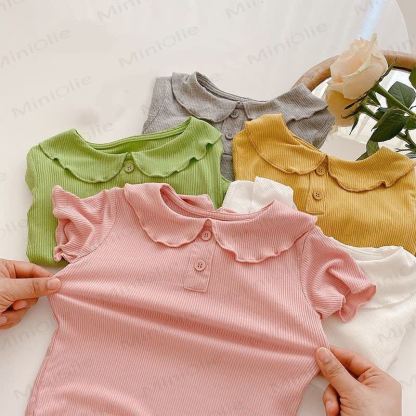 Toddler Girl Solid Color Ruffle Collar Ribbed T-Shirt - image 8