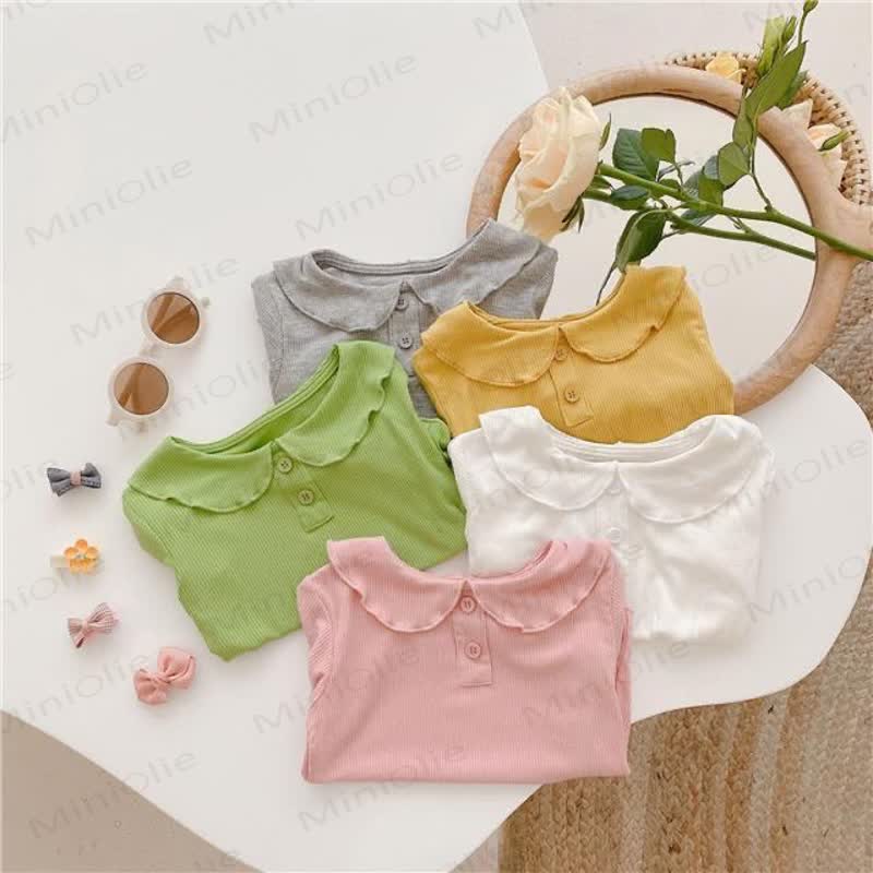Toddler Girl Solid Color Ruffle Collar Ribbed T-Shirt - image 7