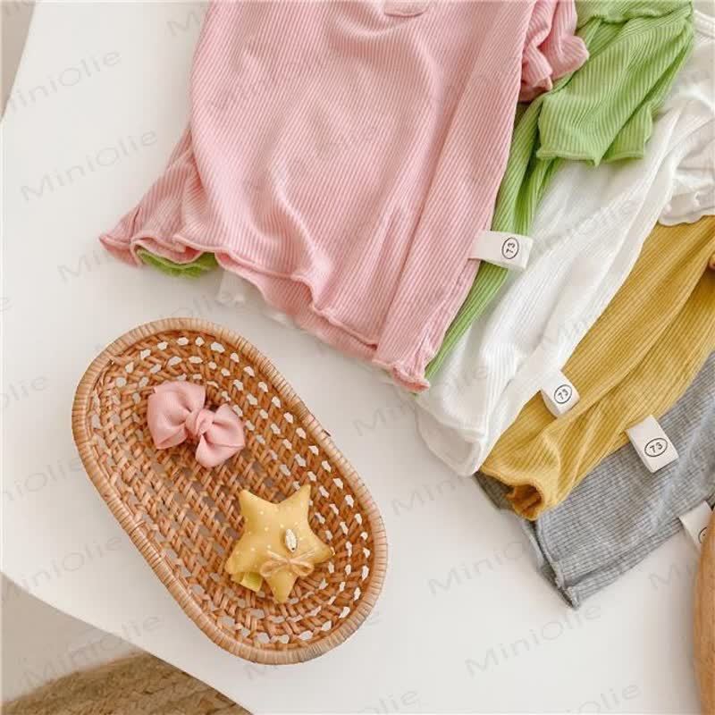 Toddler Girl Solid Color Ruffle Collar Ribbed T-Shirt - image 13