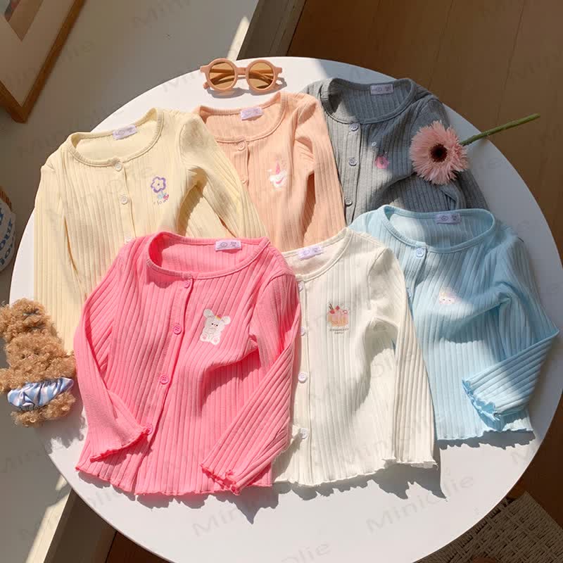 Toddler Girl Animal/Floral Ribbed Knitted Cardigan - image 1