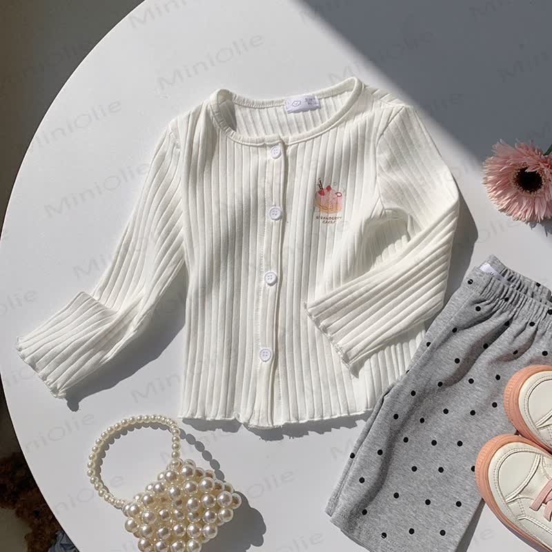 Toddler Girl Animal/Floral Ribbed Knitted Cardigan - White - 8-9T - image 2