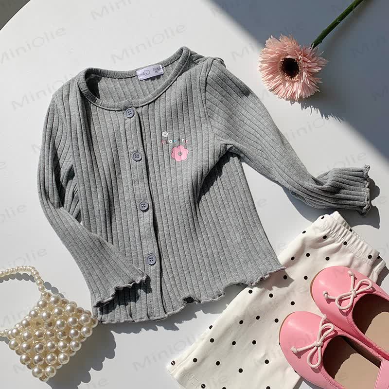 Toddler Girl Animal/Floral Ribbed Knitted Cardigan - Grey - 8-9T - image 3