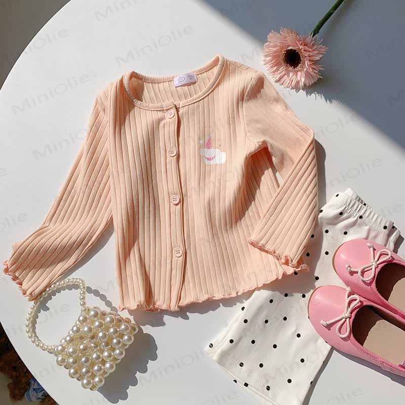 Toddler Girl Animal/Floral Ribbed Knitted Cardigan - Pink - 8-9T - image 4