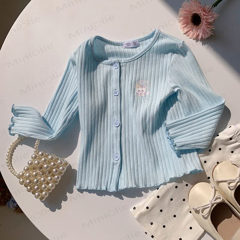 Toddler Girl Animal/Floral Ribbed Knitted Cardigan - Blue - 8-9T - image 6