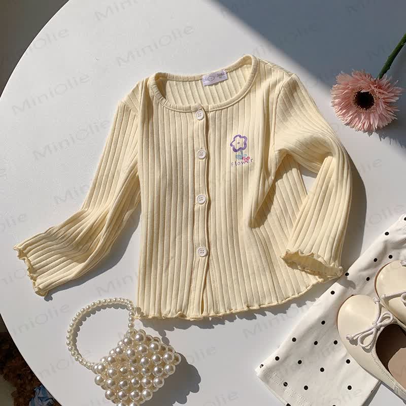 Toddler Girl Animal/Floral Ribbed Knitted Cardigan - Beige - 8-9T - image 7