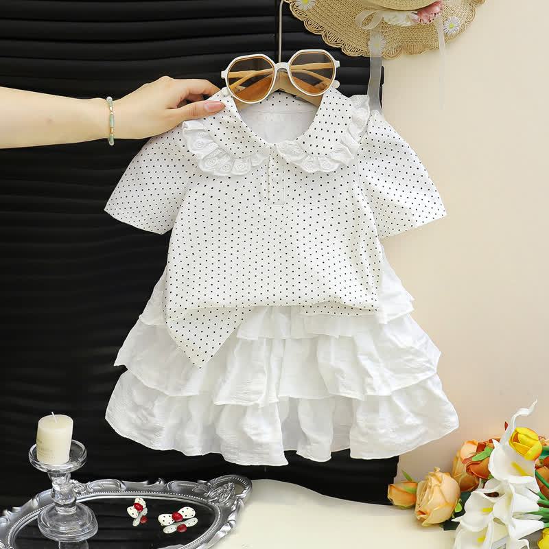 Toddler Girl Polka Dot Top and Skirt 2-piece Set - White - 10-11T - image 2