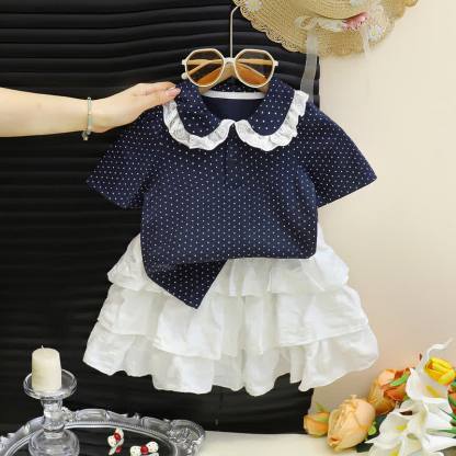 Toddler Girl Polka Dot Top and Skirt 2-piece Set - Navy - 10-11T - image 3