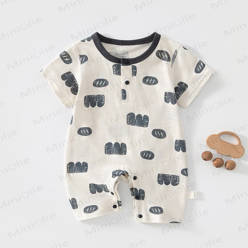 Baby Cotton White Short Sleeves Romper - White Bread - 18-24M - image 2