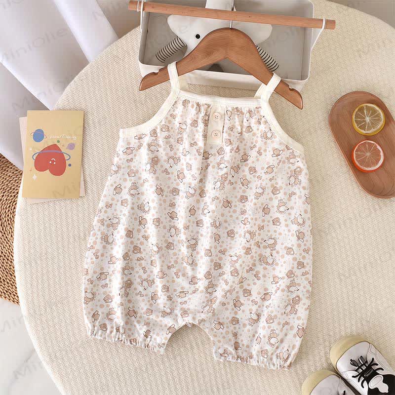 Baby Girls Cotton Dots Sleeveless Romper - Pink Bunny - 18-24M - image 2