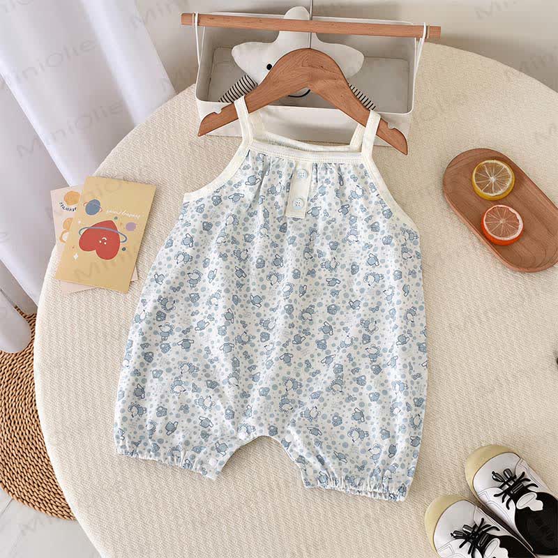 Baby Girls Cotton Dots Sleeveless Romper - Blue - 18-24M - image 1