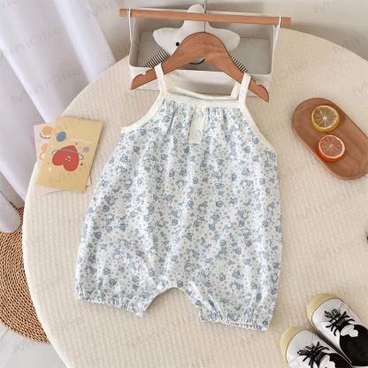 Baby Girls Cotton Dots Sleeveless Romper - Blue - 18-24M - image 1