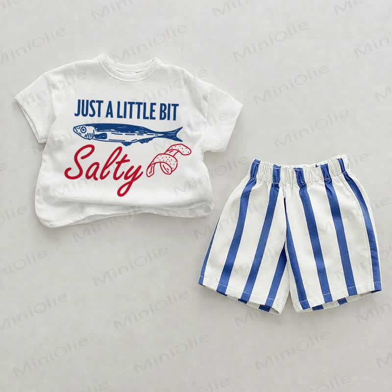 JUST A LITTLE BIT SALTY Baby Fish White&Blue Vertical Striped 2-piece Shorts Set - White&Blue - 2-3T - image 1