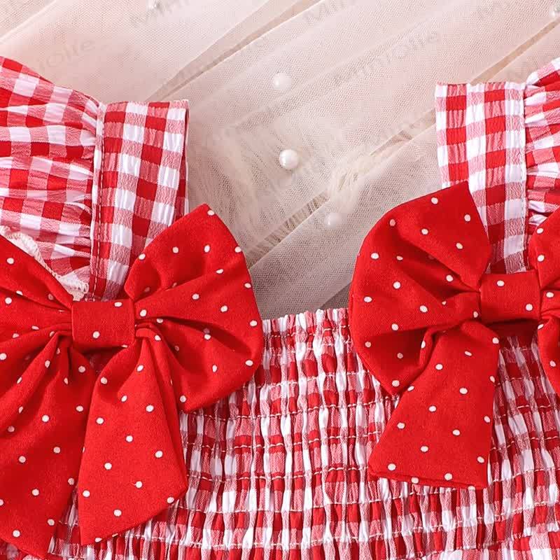 Baby Girl Strawberry Bow Gingham Sleeveless Top and Shorts 2-piece Set - image 4