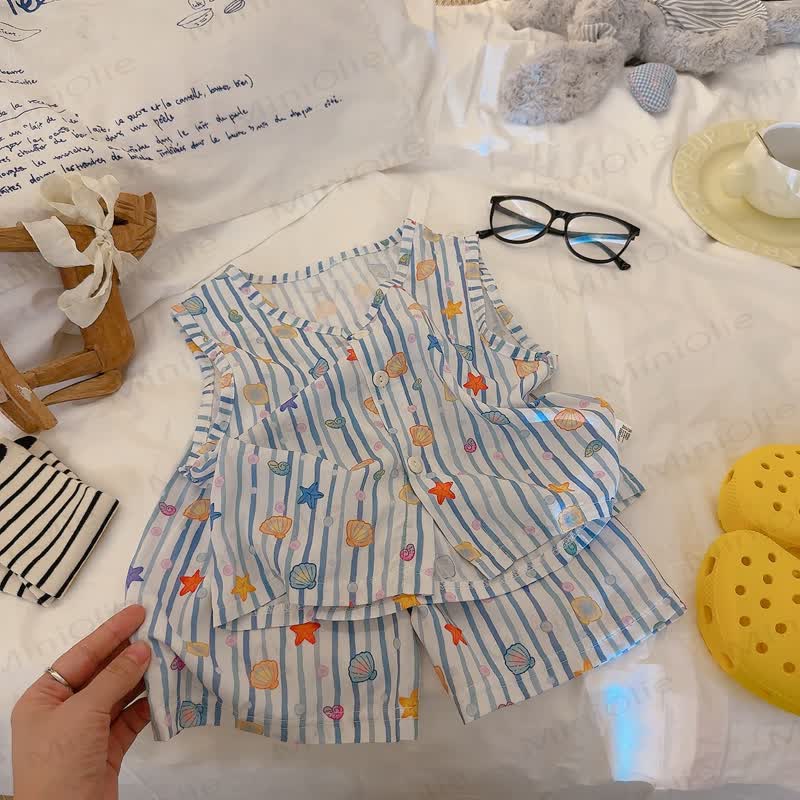 Toddler Kid Viscose Patchwork Tank Top and Shorts 2-piece Set - Blue - 12-13T - image 4