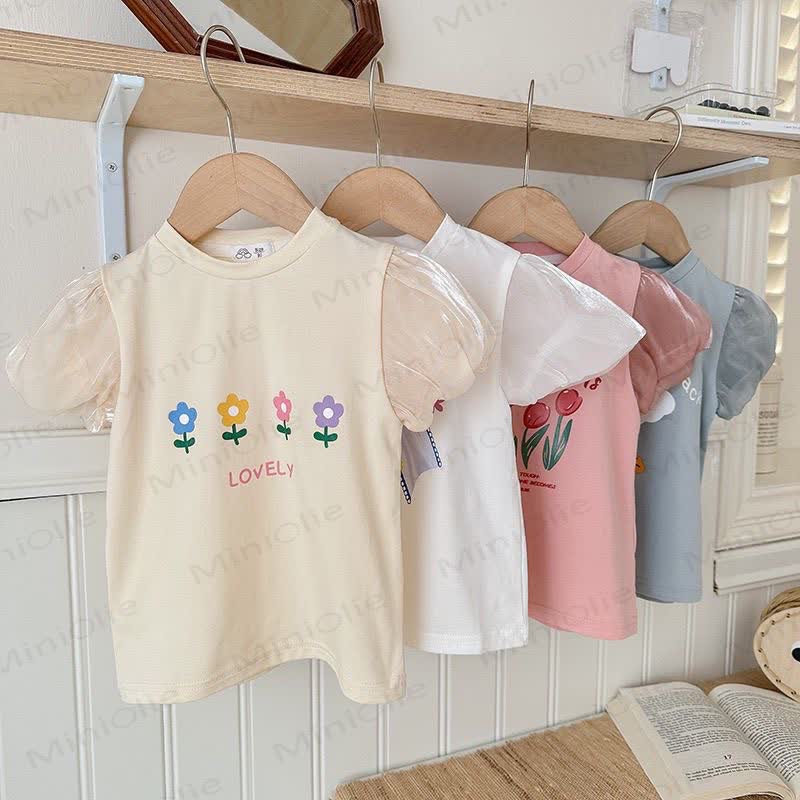 Toddler Girl Crew Neck Puff Sleeve Summer T-shirt - image 1